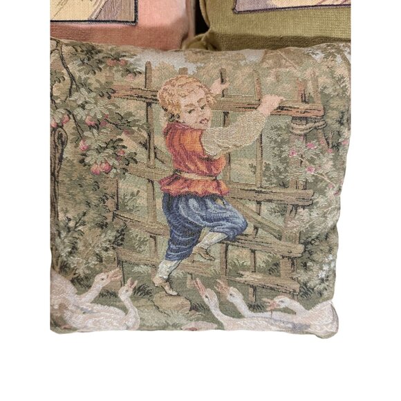 Vintage French Country Tapestry Throw Pillows Set of 3 Country Life Handmade - Picture 2 of 16